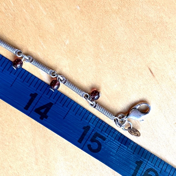 Silver necklace with dark burgundy beads - Picture 7 of 7